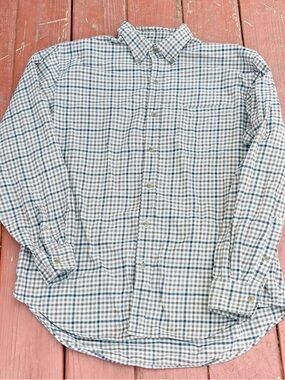 Lands End Men’s Brown Plaid Button Down Collared Shirt XL
